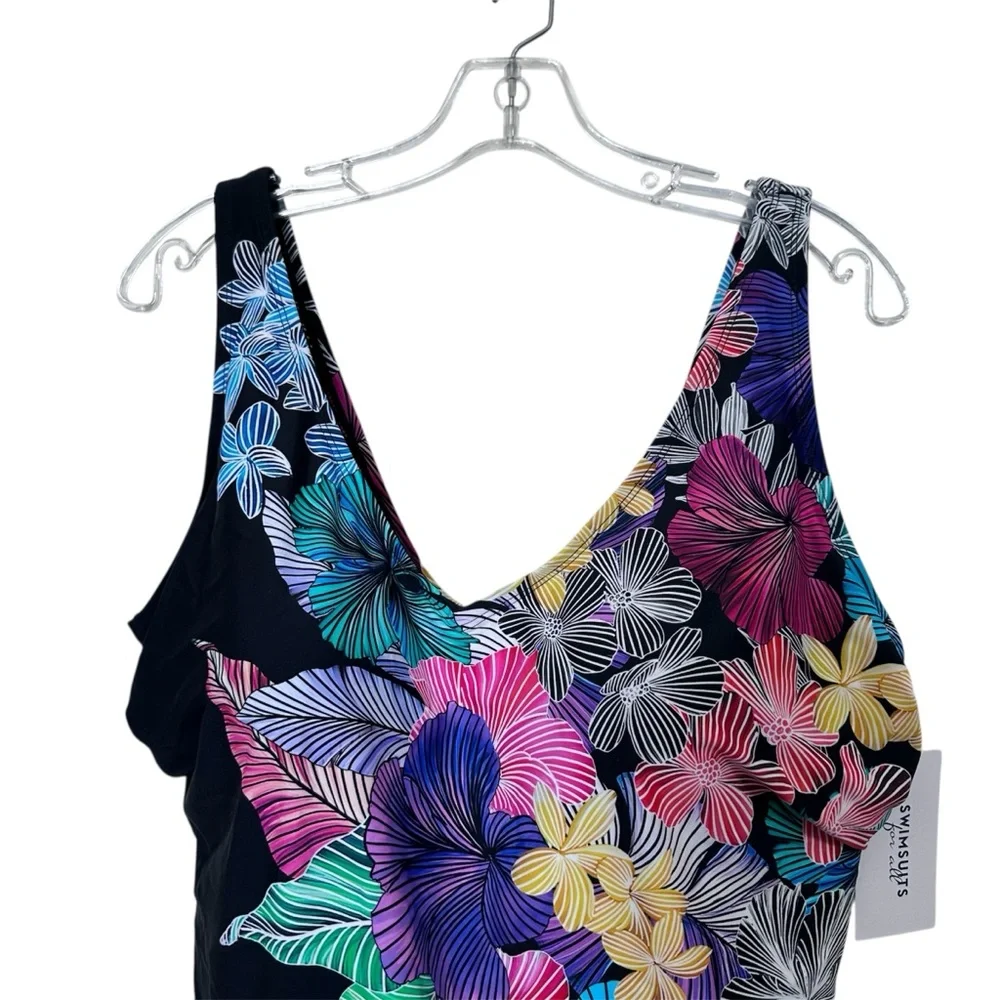 Swimsuits For All Sarong Front Vibrant Floral One Piece